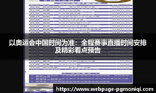 以奥运会中国时间为准：全程赛事直播时间安排及精彩看点预告